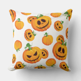 COJÍN DECORATIVO BLANCO CON NARANJA HALLOWEEN PUMPKINS CON ROSTRO