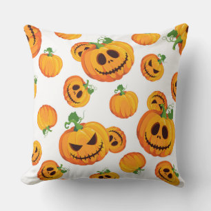 COJÍN DECORATIVO BLANCO CON NARANJA HALLOWEEN PUMPKINS CON ROSTRO