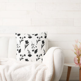 Cojín Decorativo Blanco con patrón de flores negras
