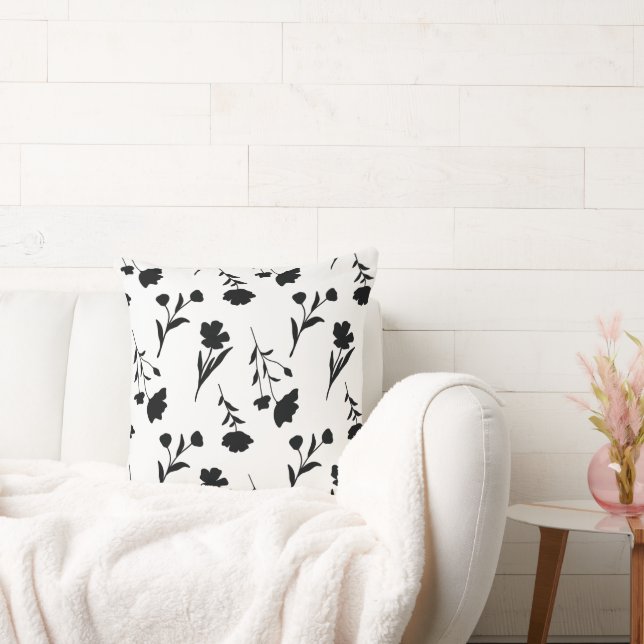 Cojín Decorativo Blanco con patrón de flores negras (Sofá)
