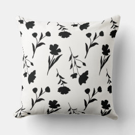 Cojín Decorativo Blanco con patrón de flores negras