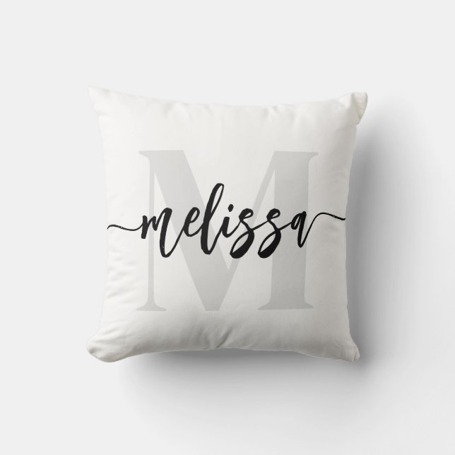 Cojín decorativo blanco de caligrafía de pincel mo (Anverso)