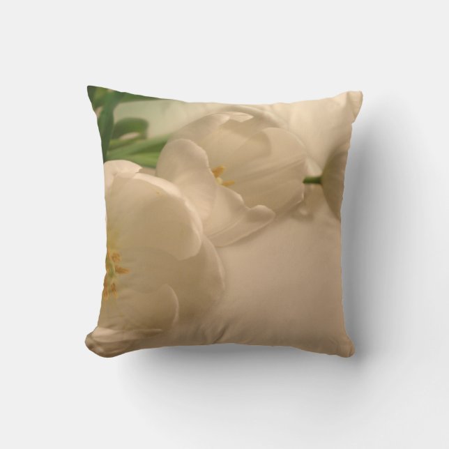 Cojín decorativo blanco de los tulipanes (Anverso)