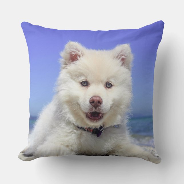 Cojín decorativo blanco de perros (Anverso)