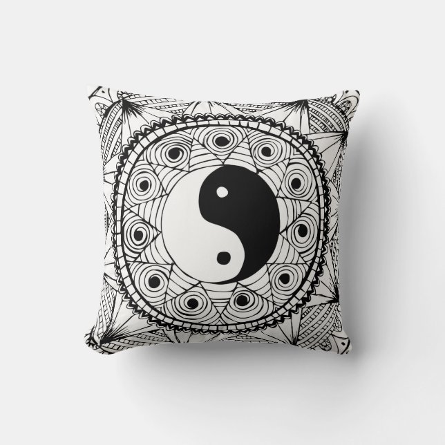 Cojín Decorativo Blanco de Yin y de Yang (Anverso)