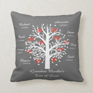 Cojín Decorativo Blanco del árbol de la abuela (corazones) en el