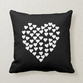 Cojín Decorativo Blanco del corazón de los corazones en negro