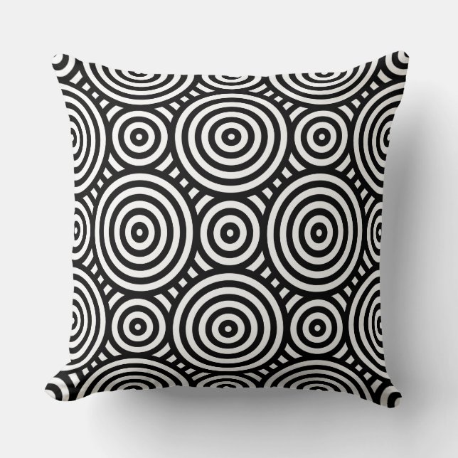 Cojín Decorativo Blanco del patrón circular tribal negro (Anverso)