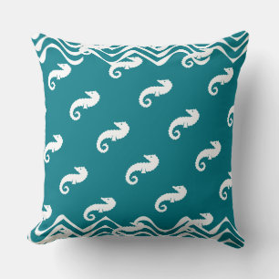 Cojín Decorativo blanco en azul SEA HORSE vida costero