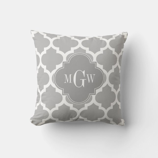 Cojín Decorativo Blanco gris marroquí #5 Gris 3 Monograma inicial (Anverso)
