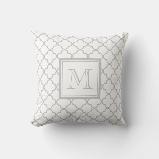 Cojín Decorativo Blanco gris Quatrefoil el | su monograma (Anverso)