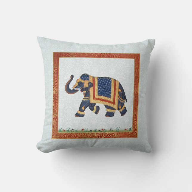 Cojín decorativo blanco indio elefante de 20" x 20 (Anverso)