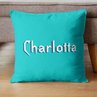 Cojín Decorativo Blanco moderno 3D Nombre personalizado | Azul turq