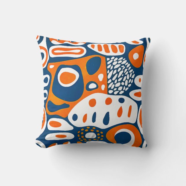 Cojín Decorativo Blanco naranja azul geométrico retro (Anverso)