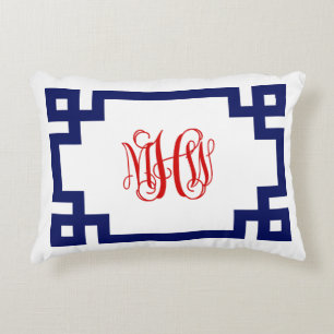 Cojín Decorativo Blanco Navy Rojo Griega Llave Vid Monograma Hacer