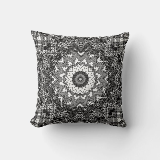Cojín Decorativo Blanco negro, calabaza, mandala (Anverso)