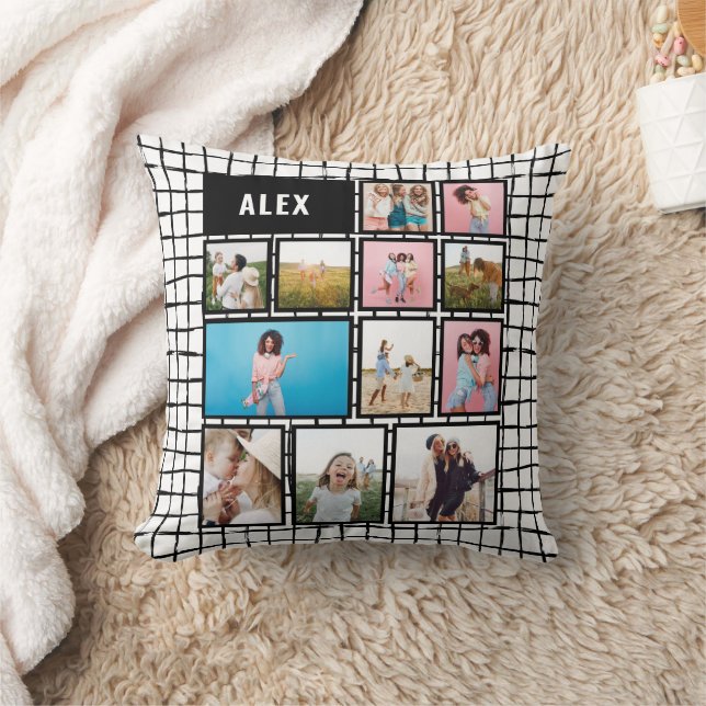 Cojín Decorativo Blanco negro de la cuadrícula 12 foto moderna míni (Manta)