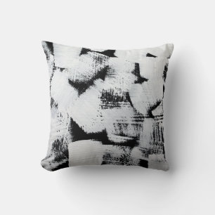 Cojín Decorativo Blanco negro, lienzo pintado abstracto.