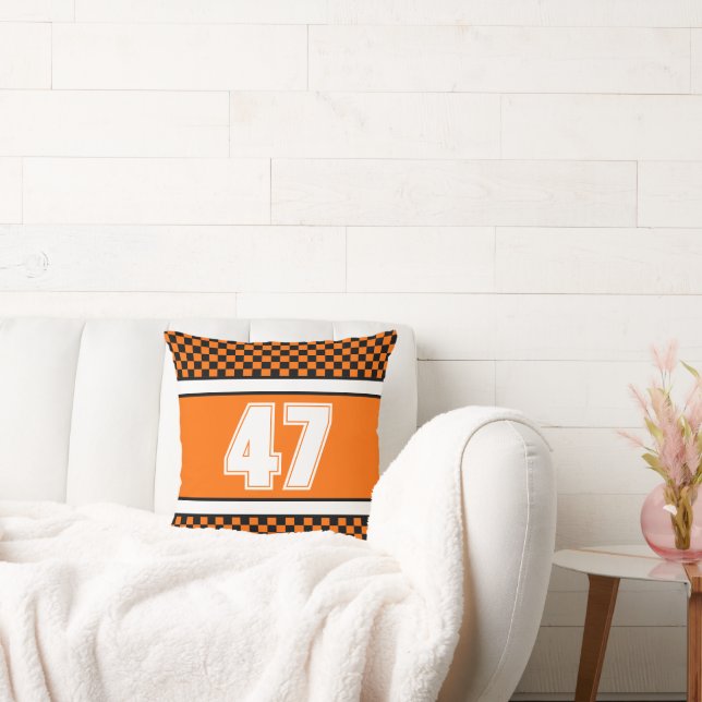 Cojín Decorativo Blanco Negro Y Naranja Comprobar El Deporte Cuadra (Sofá)