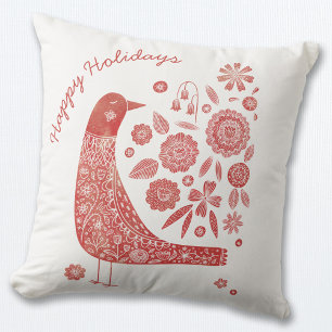 Cojín decorativo blanco rojo de pájaro de vacacion