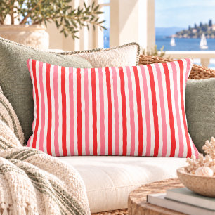 Cojín Decorativo Blanco Rojo Rosa Rayas de Verano