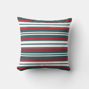 Cojín Decorativo Blanco Rojo Y Turquesa A Rayas