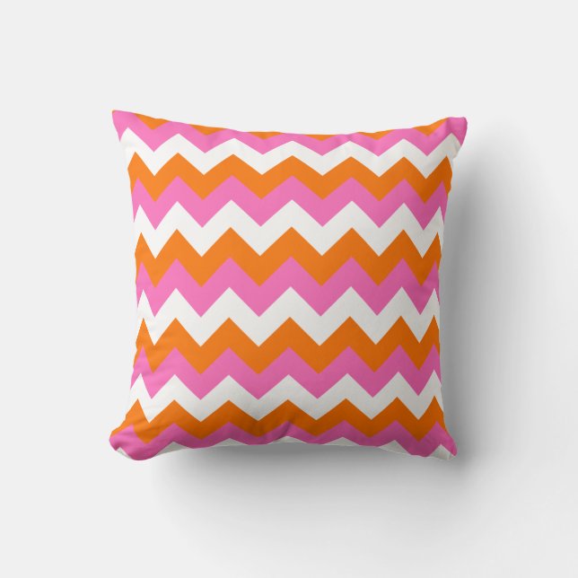 Cojín Decorativo Blanco rosa y Naranja Zigzag (Anverso)