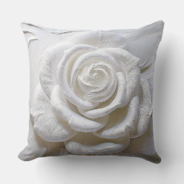 Cojín Decorativo Blanco Sobre Blanco - Rosa Esculpida