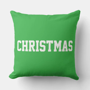 Cojín Decorativo Blanco Texto CHRISTMAS en negrita Sobre Verde Bril