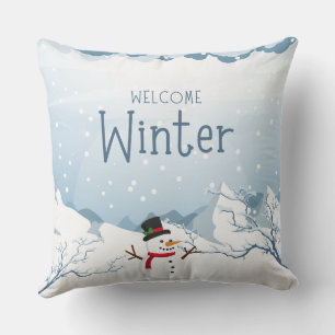 Cojín Decorativo Blanco y Azul Moderno Bienvenido invierno 