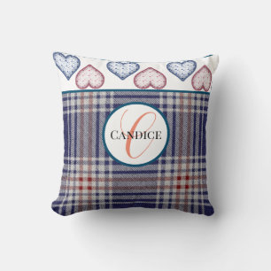 Cojín decorativo Blanco Y Azul Monogramado