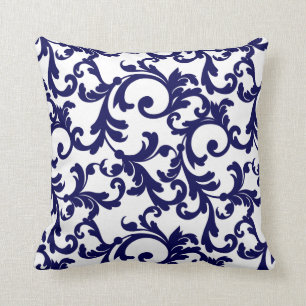 Cojín Decorativo Blanco y damasco elegante de la empanada de