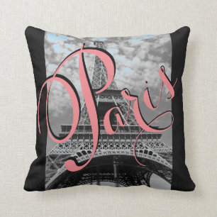 Cojín decorativo blanco y negro de la torre Eiffe