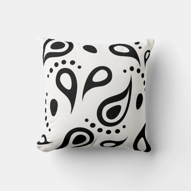 Cojín decorativo blanco y negro de Paisley (Anverso)