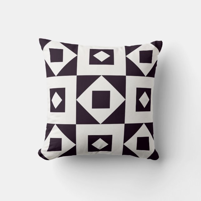 Cojín decorativo blanco y negro de quilt minimalis (Anverso)