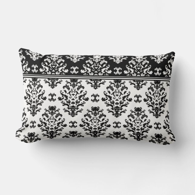 Cojín decorativo blanco y negro del damasco (Anverso)