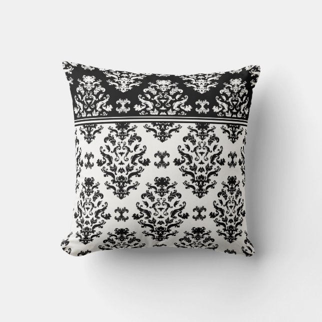 Cojín decorativo blanco y negro del damasco (Anverso)