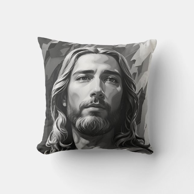 Cojín decorativo blanco y negro Jesús (Anverso)