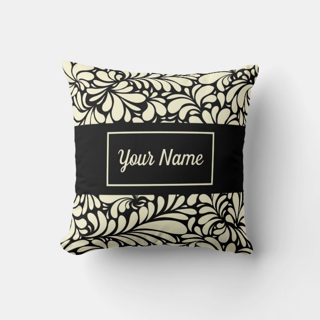 Cojín decorativo blanco y negro personalizado (Anverso)
