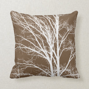 Cojín Decorativo Blanco y ramas de árbol de Brown