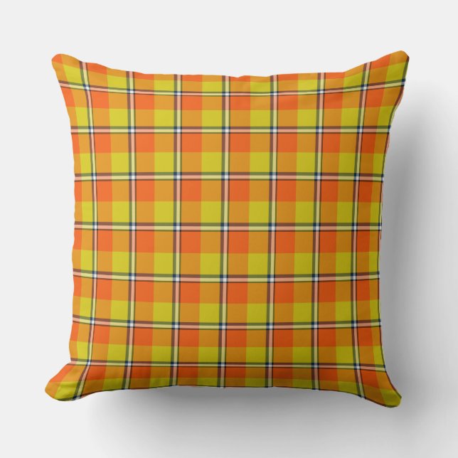 Cojín Decorativo Blaze Orange and Bird Flower Plaid (Anverso)