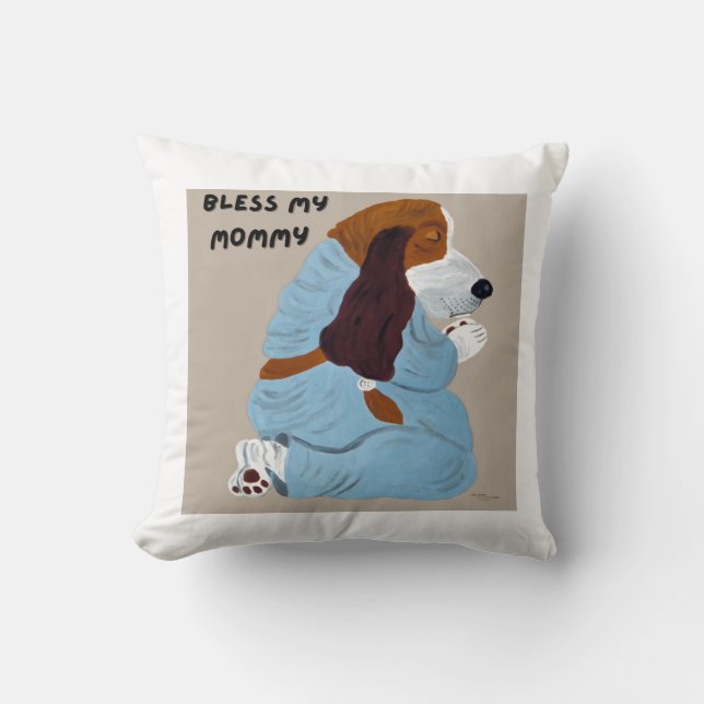 Cojín Decorativo Bless My Mommy Praying Basset Hound Puppy  (Anverso)