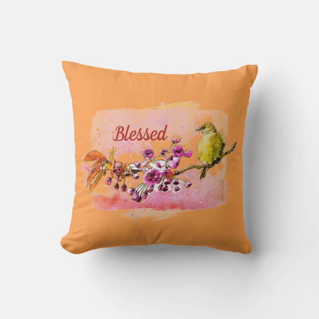 Cojín Decorativo Blessed Cherry Blossoms y Finch Lumbar Pillow (Anverso)