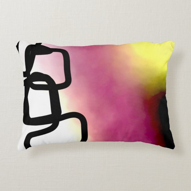 Cojín Decorativo Blockchain: Resumen rosa, amarillo, negro y blanco (Anverso)