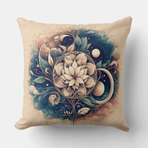 Cojín Decorativo "Bloom celeste - Arte místico floral en la luna"