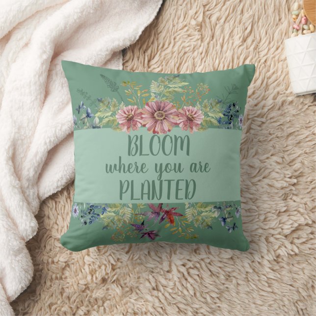 Cojín Decorativo Bloom donde te plantan floral verde (Manta)