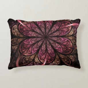 Cojín Decorativo Bloom fractal: fusión rosada y dorada