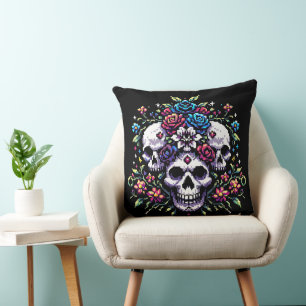 Cojín Decorativo Bloom gótico - Mítico Skull Pixel Art