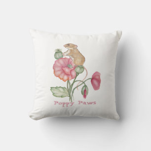 Cojín Decorativo Blooming Cute Mouse en la amapola
