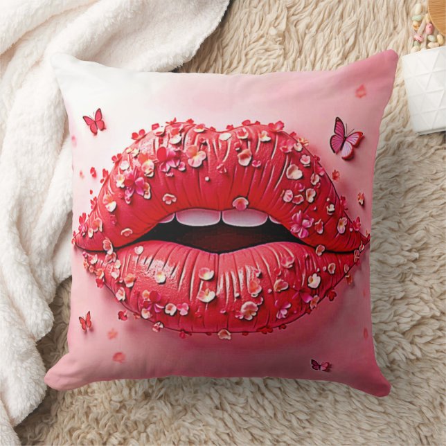 Cojín Decorativo Blooming Lips: Floral Butterfly Kiss (Manta)